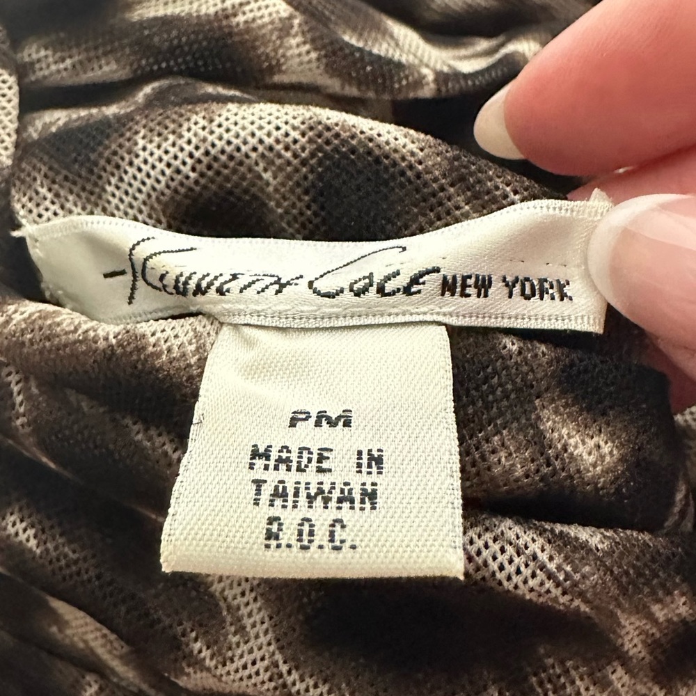 KENNETH COLE Animal Print‎ Mesh Ruched Turtle Neck Y2K Short Sleeve Size PM - Picture 4 of 5